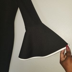 contrast flared sleeve midi dress